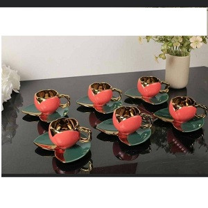 فناجين قهوة  الجوري من 6 فناجين مع اطباقهم