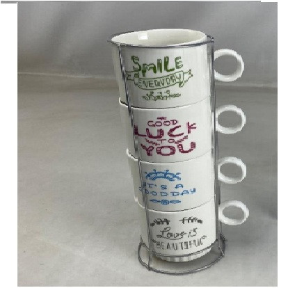 طقم 4 مغات مع ستاند معدن