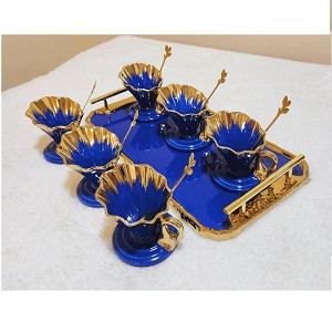 صحون ايس كريم 6 مع معالق وصينية سيراميك